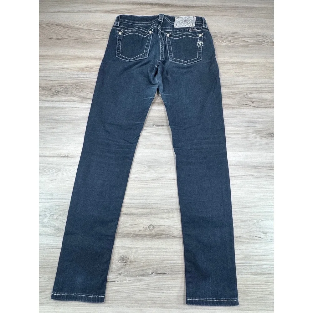 Miss Me Womens Mid Rise Skinny Jeans Dark Wash Contrast Stitch ME8060S2R Size 28